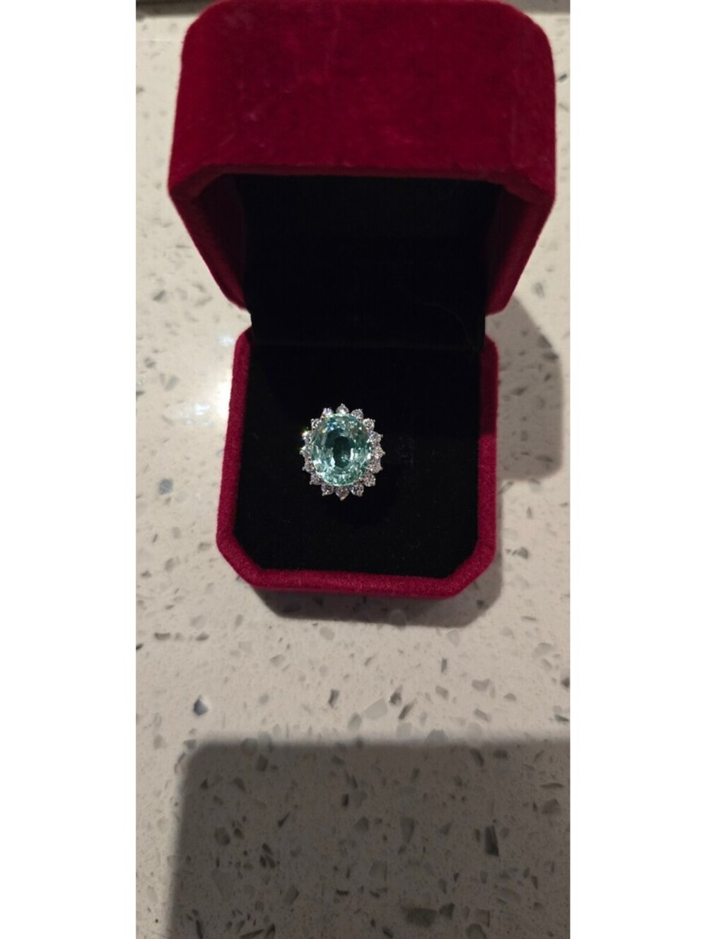 Pariaba Tourmaline surrounded by White Sapphire sz 7.75 in s925